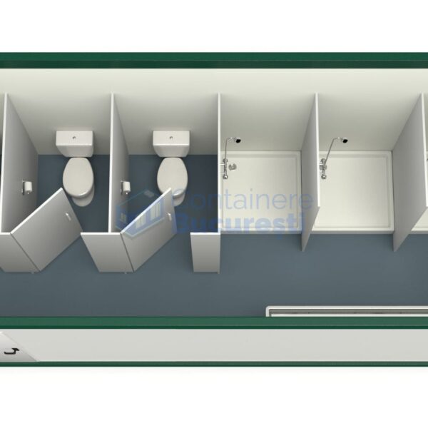 container sanitar bucuresti 6metri 3dusuri 3wc verde